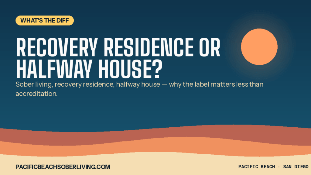 Sober living vs recovery residence vs halfway house: terminology guide for young adults in recovery - Pacific Beach Recovery San Diego.