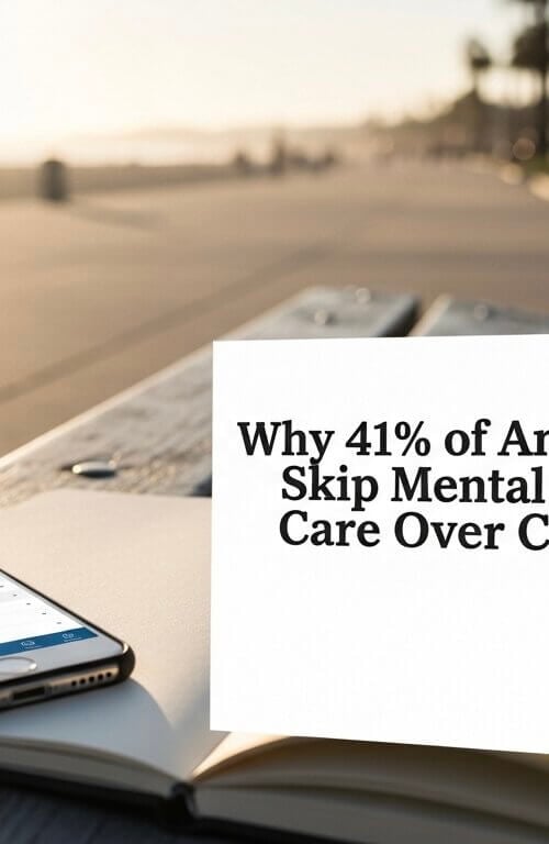 Pacific Beach boardwalk bench with notebook and phone — editorial thumbnail on the cost barrier to mental health care, Pacific Beach Recovery San Diego