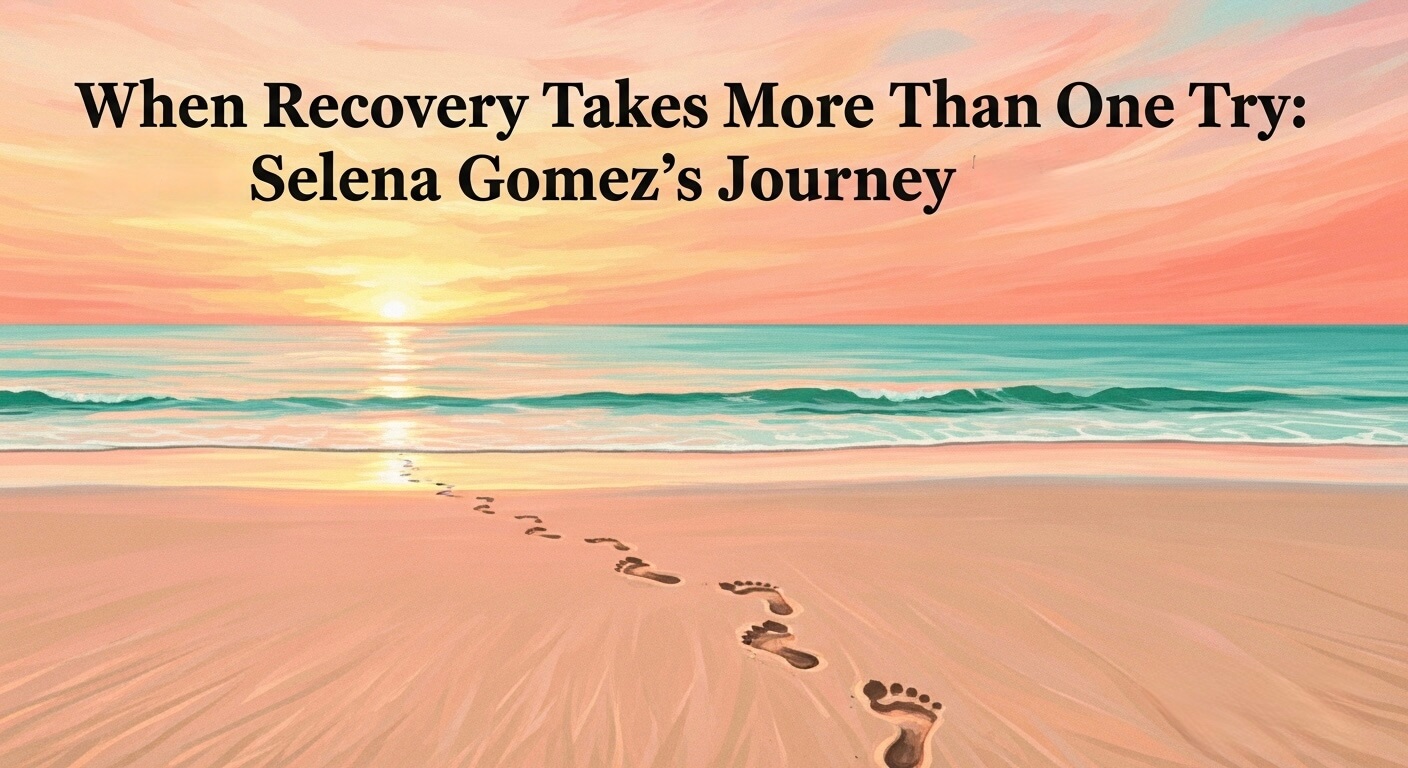 Sunrise over a Pacific beach with footprints in the sand — editorial thumbnail for blog post on persistence in recovery, Pacific Beach Recovery