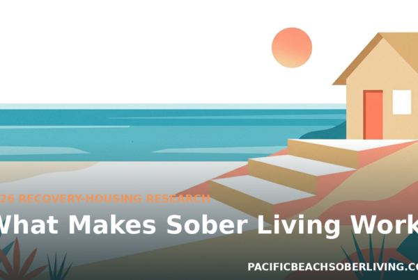 Sunlit coastal house with ascending steps illustrating sober living outcomes in San Diego