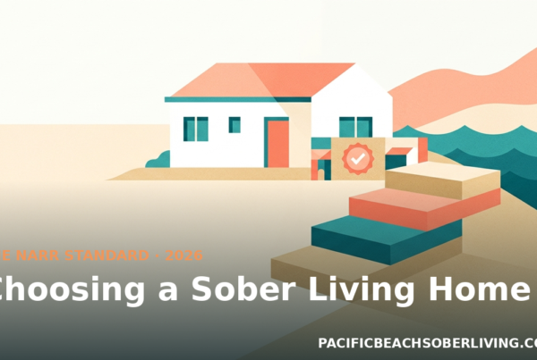 Four ascending tiers beside a coastal house showing how to choose a sober living home in San Diego