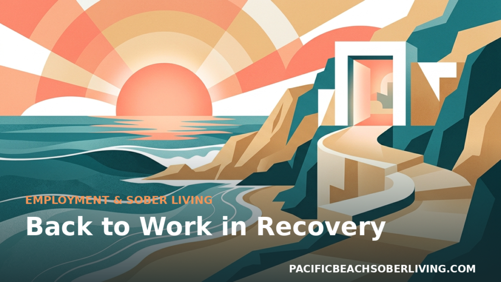 Sunrise coastal path toward an open door illustrating employment in recovery at San Diego sober living