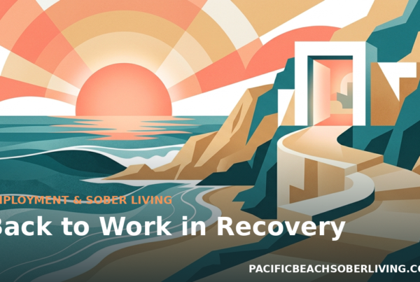 Sunrise coastal path toward an open door illustrating employment in recovery at San Diego sober living